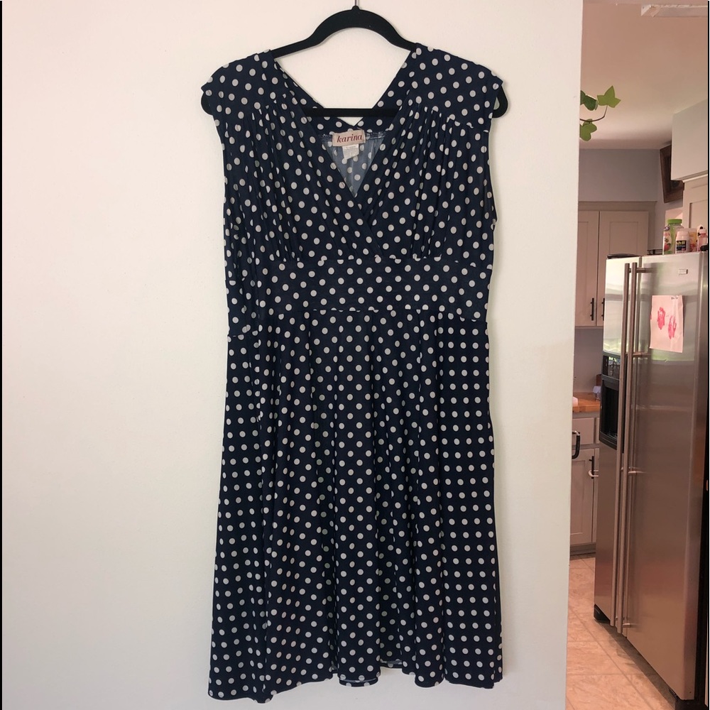 Karina navy blue and white polka dot dress
